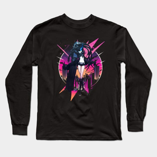 Clash of Realities Black Rock Shooter's Cinematic Convergence Long Sleeve T-Shirt by Skateboarding Flaming Skeleton